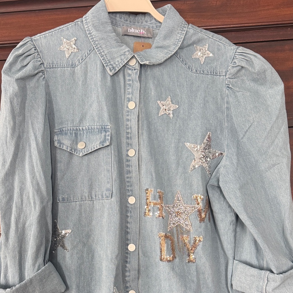 blue b Denim Shirt with Star Accents